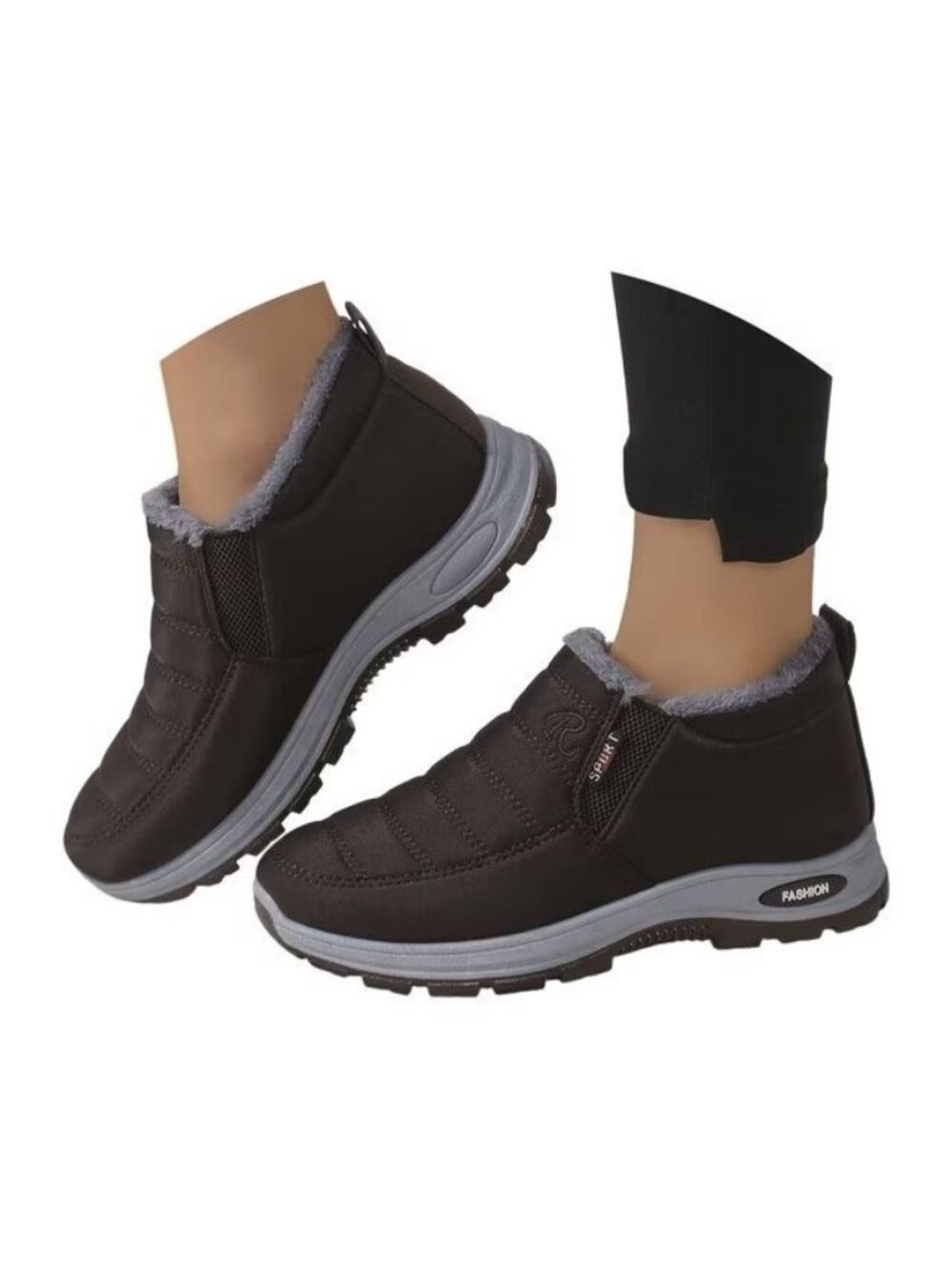 Unisex Winter Slip-on Snow Boots Black Sz: 8.5